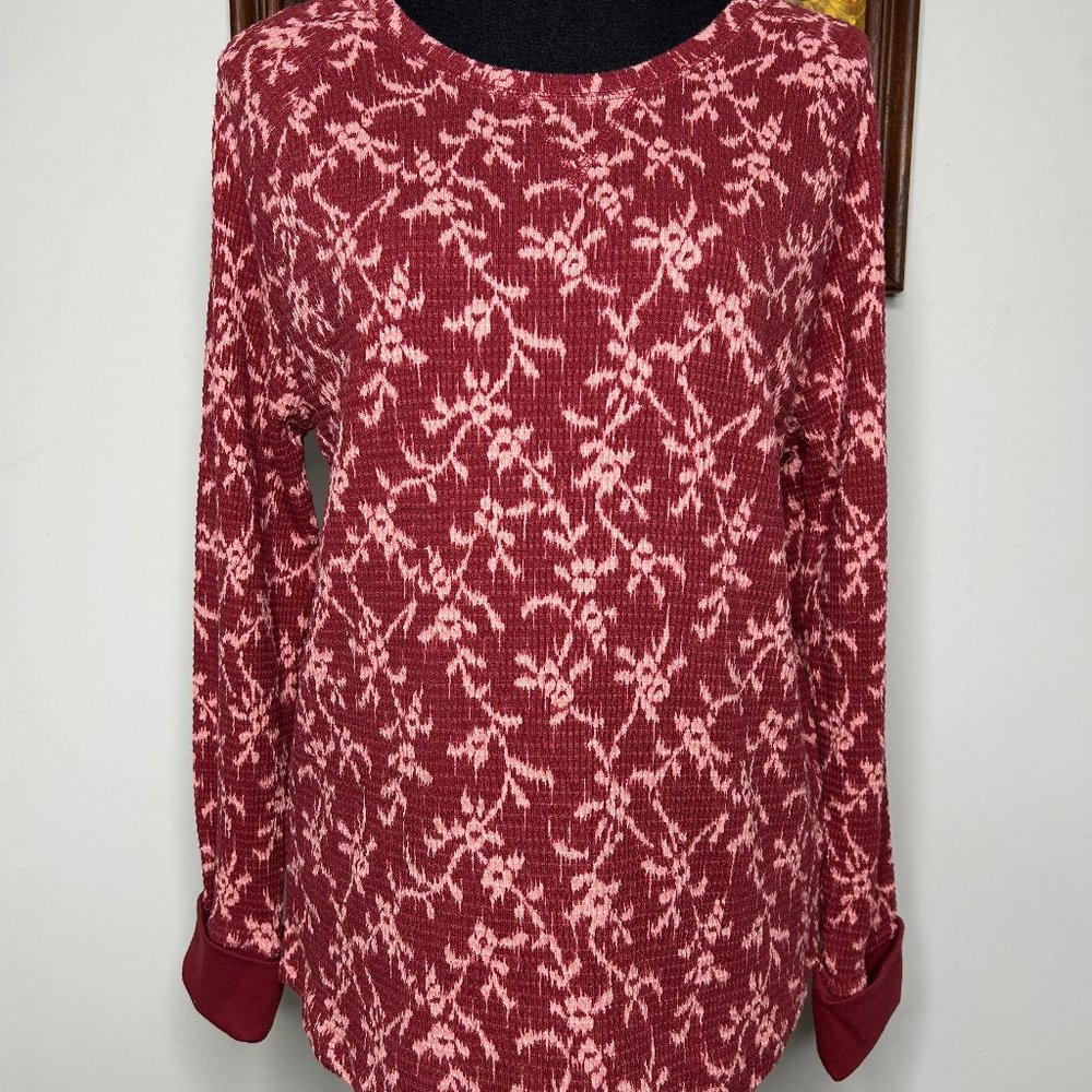 Knox Rose Blouse Top Women's XL Crew Neck Burgundy Floral Casual Long Sleeve NWT